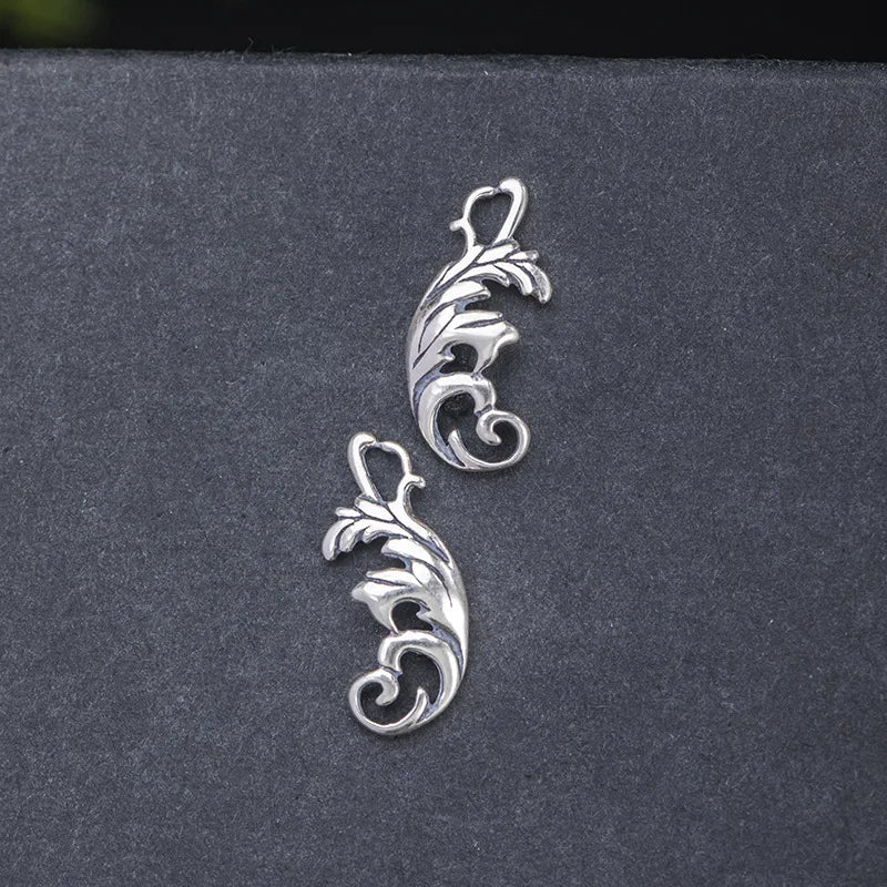 Thai Silver Leaves Stud Earrings Women 925 Sterling Silver Leaf Vintage Earings
