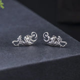 Thai Silver Leaves Stud Earrings Women 925 Sterling Silver Leaf Vintage Earings