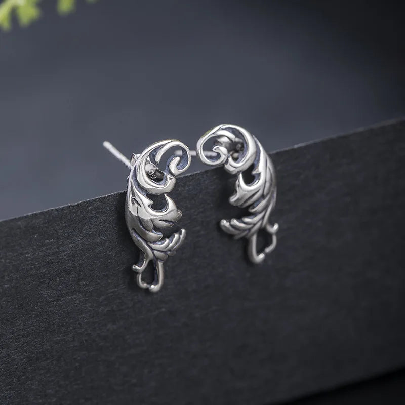 Thai Silver Leaves Stud Earrings Women 925 Sterling Silver Leaf Vintage Earings