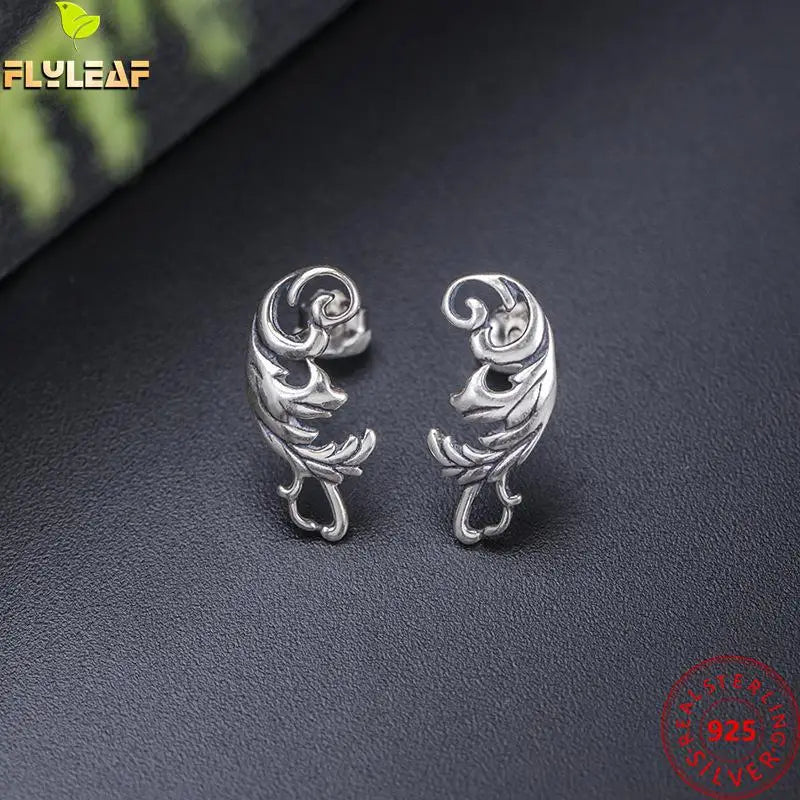 Thai Silver Leaves Stud Earrings Women 925 Sterling Silver Leaf Vintage Earings