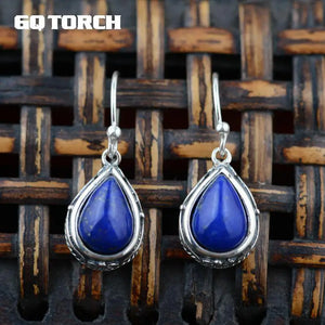 Thai Silver Lapis Lazuli Drop Earrings Vintage Style 925 Silver Jewelry