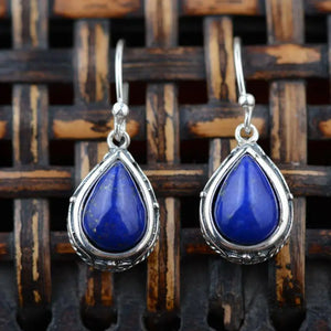 Thai Silver Lapis Lazuli Drop Earrings Vintage Style 925 Silver Fine Jewelry
