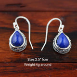 Thai Silver Lapis Lazuli Drop Earrings Vintage Style 925 Silver Fine Jewelry