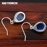 Thai Silver Lapis Lazuli Drop Earrings Vintage Style 925 Silver Jewelry