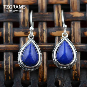 Thai Silver Lapis Lazuli Drop Earrings Vintage Style 925 Silver Fine Jewelry