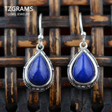 Thai Silver Lapis Lazuli Drop Earrings Vintage Style 925 Silver Fine Jewelry