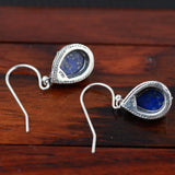 Thai Silver Lapis Lazuli Drop Earrings Vintage Style 925 Silver Fine Jewelry