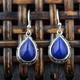 Thai Silver Lapis Lazuli Drop Earrings Vintage Style 925 Silver Fine Jewelry