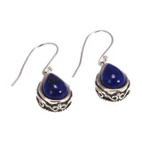 Thai Silver Lapis Lazuli Drop Earrings Vintage Style 925 Silver Fine Jewelry