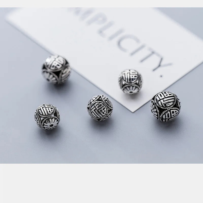 Thai Silver Chinese Characters Spacer Beads 925 Sterling Silver