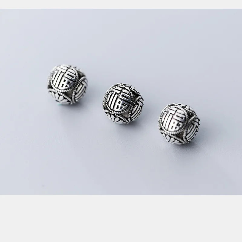 Thai Silver Chinese Characters Spacer Beads 925 Sterling Silver