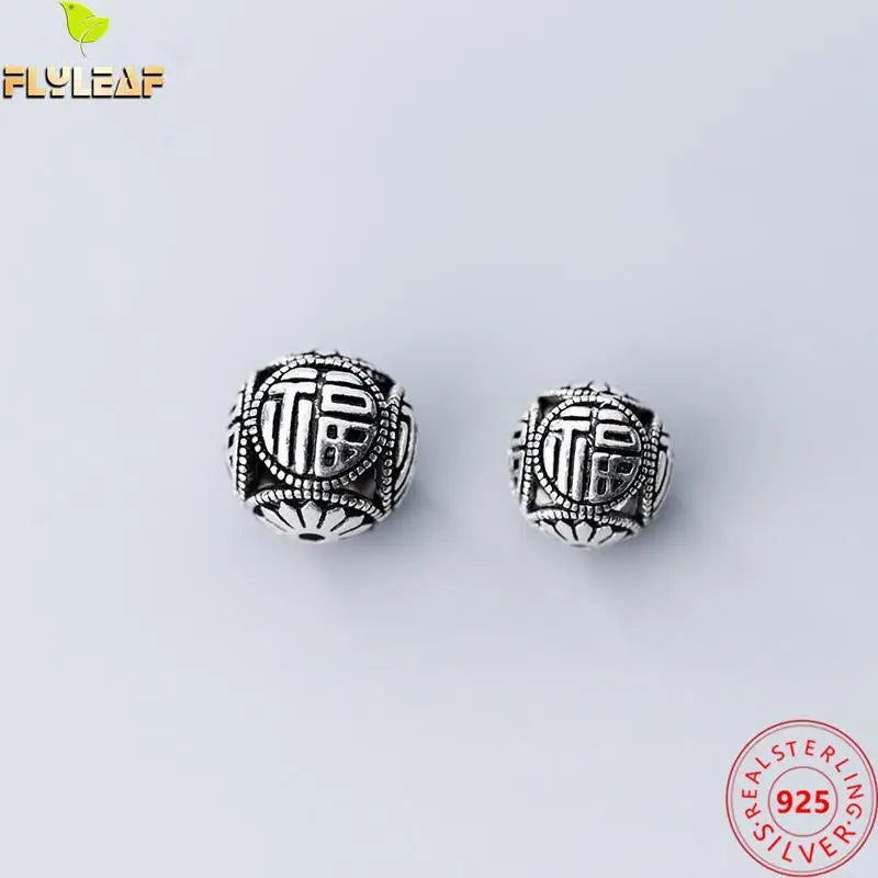 Thai Silver Chinese Characters Spacer Beads 925 Sterling Silver