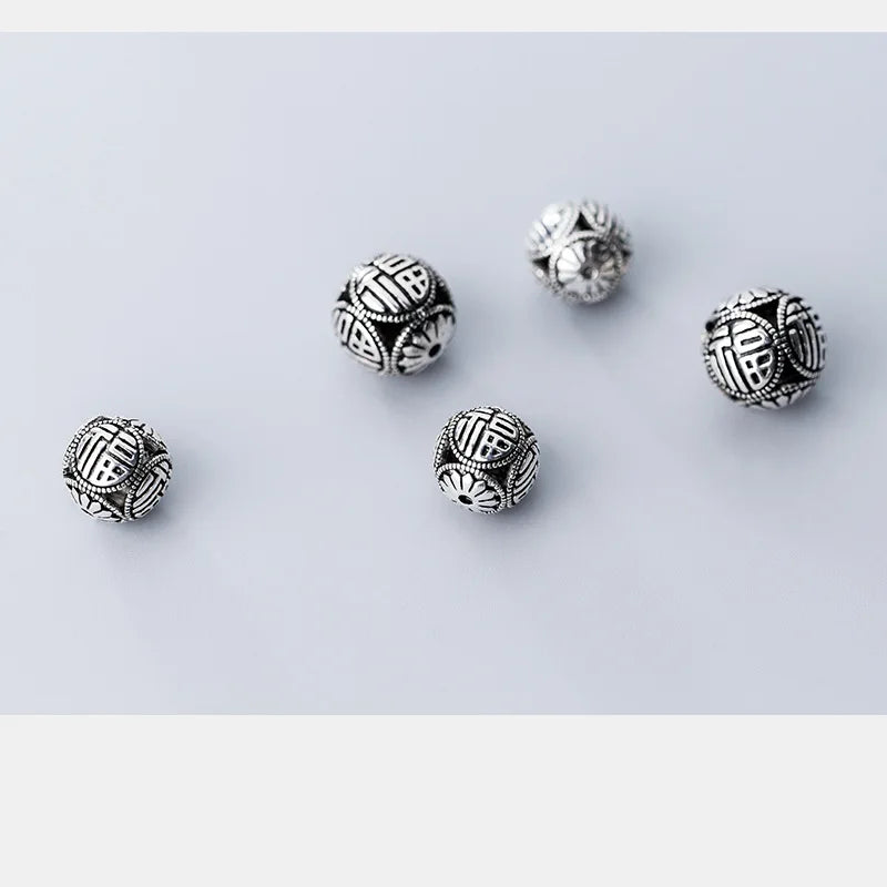Thai Silver Chinese Characters Spacer Beads 925 Sterling Silver