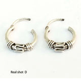 Thai Silver Retro Small Hoop Earrings With Beads Spiral Coils