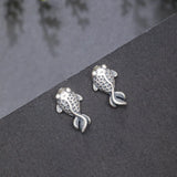 Thai Silver Small Goldfish Stud Earrings For Women Vintage Jewelry