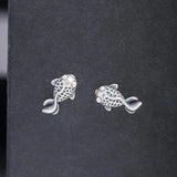 Thai Silver Small Goldfish Stud Earrings For Women Vintage Jewelry