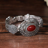 Thai Silver Oval Green Stone Crystal Bracelet 925 Sterling Silver