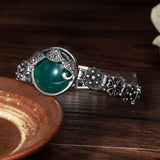 Thai Silver Oval Green Stone Crystal Bracelet 925 Sterling Silver