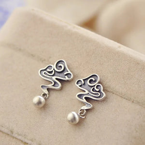 Thai Silver Women's Retro Craft Auspicious Cloud Ball Earrings