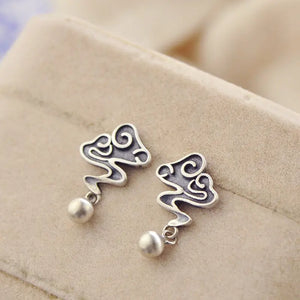 Thai Silver Women's Retro Craft Auspicious Cloud Ball Earrings