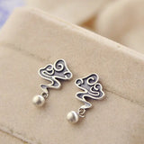 Thai Silver Women's Retro Craft Auspicious Cloud Ball Earrings