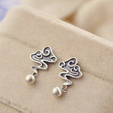 Thai Silver Women's Retro Craft Auspicious Cloud Ball Earrings