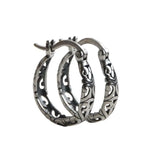 Thai Silver Ethnic Hollow Flowers Hoop Earrings for Women