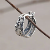 Thai Silver Ethnic Hollow Flowers Hoop Earrings for Women