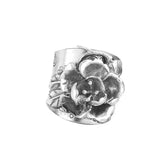 Thai Silver Peony Flower Wide Ring Adjustable Ethnic Wedding Jewelry