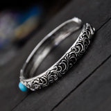 Thai Silver Rattan Bracelet Women's Hand Jewelry Flower Pattern Vintage Style