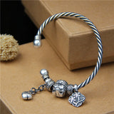 Thai Silver Retro Hemp Rope Round Bead Bracelet 999 Silver Pendant