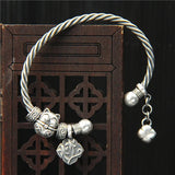 Thai Silver Retro Hemp Rope Round Bead Bracelet 999 Silver Pendant