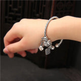 Thai Silver Retro Hemp Rope Round Bead Bracelet 999 Silver Pendant