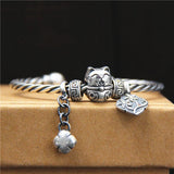 Thai Silver Retro Hemp Rope Round Bead Bracelet 999 Silver Pendant