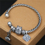 Thai Silver Retro Hemp Rope Round Bead Bracelet 999 Silver Pendant