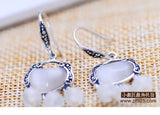 Thai Silver Opal Marcasite Earrings Retro Longevity Lock Pendant Earrings