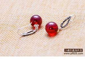 Thai Silver Retro Ball Garnet Heart Marcasite Earrings