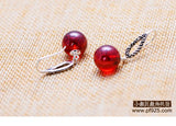 Thai Silver Retro Ball Garnet Heart Marcasite Earrings