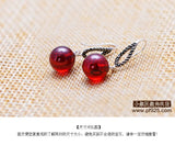 Thai Silver Retro Ball Garnet Heart Marcasite Earrings