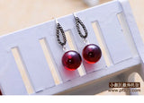 Thai Silver Retro Ball Garnet Heart Marcasite Earrings