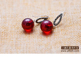 Thai Silver Retro Ball Garnet Heart Marcasite Earrings