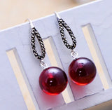 Thai Silver Retro Ball Garnet Heart Marcasite Earrings
