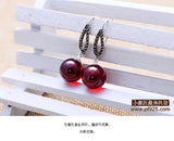 Thai Silver Retro Ball Garnet Heart Marcasite Earrings