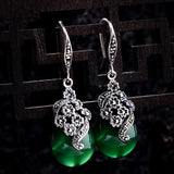 Thai Silver Opal Earrings S925 Sterling Silver Antique Drop Style