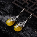 Thai Silver Opal Earrings S925 Sterling Silver Antique Drop Style