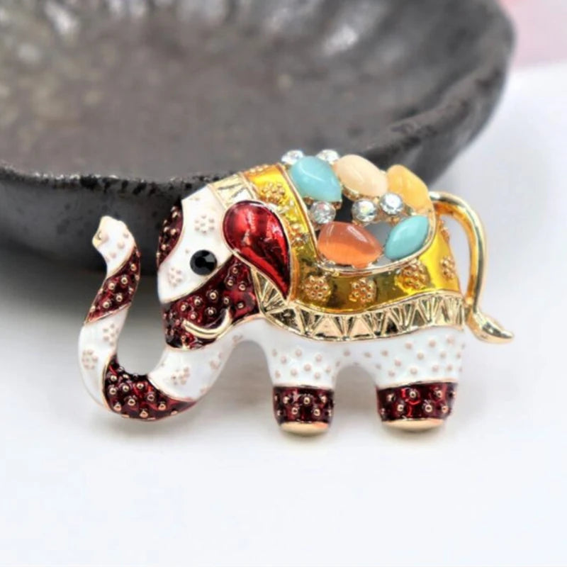Colorful Elephant Enamel Brooch for Women