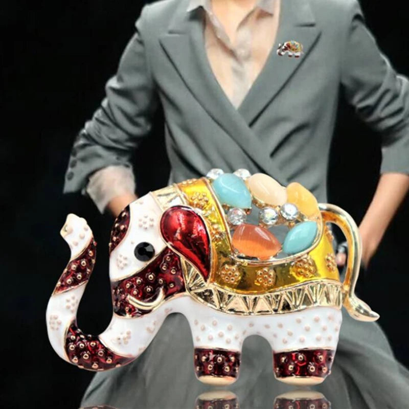 Colorful Elephant Enamel Brooch for Women