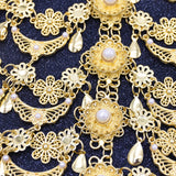 Indian Metal Hollow Flower Pearl Statement Necklace