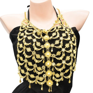 Indian Metal Hollow Flower Pearl Statement Necklace