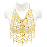 Indian Metal Hollow Flower Pearl Statement Necklace